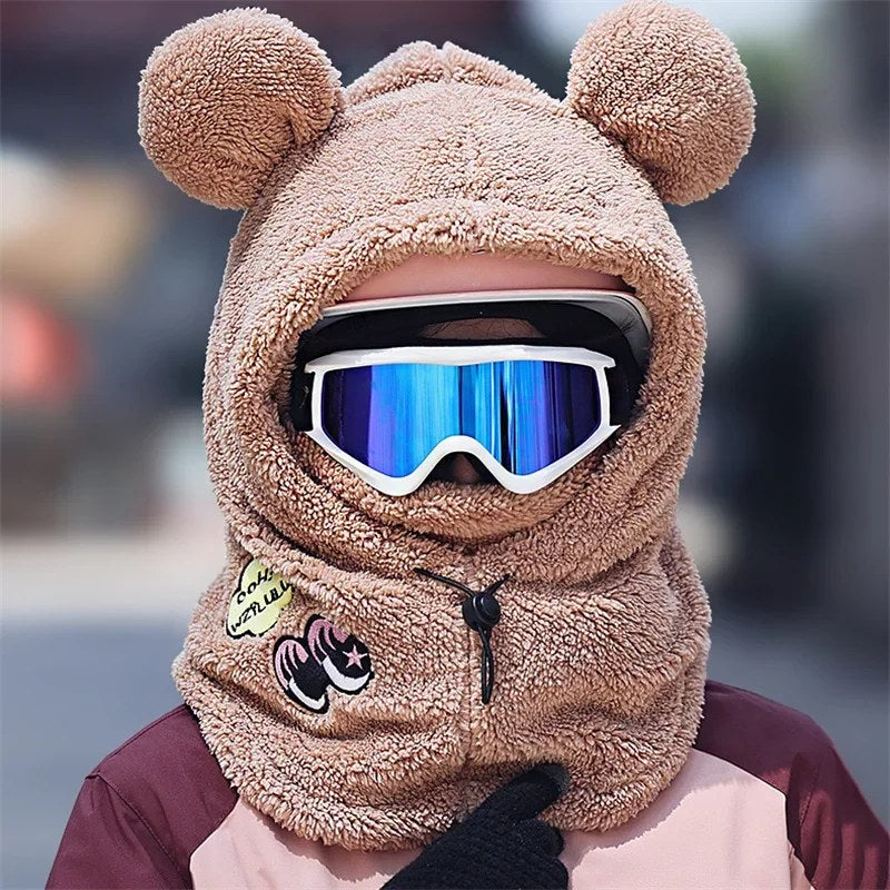 Plush Teddy Ski Hood, front