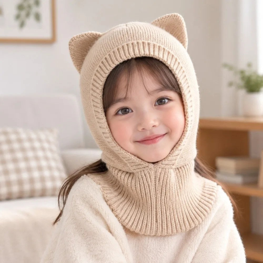 Kids Kitty Knit Balaclava, front